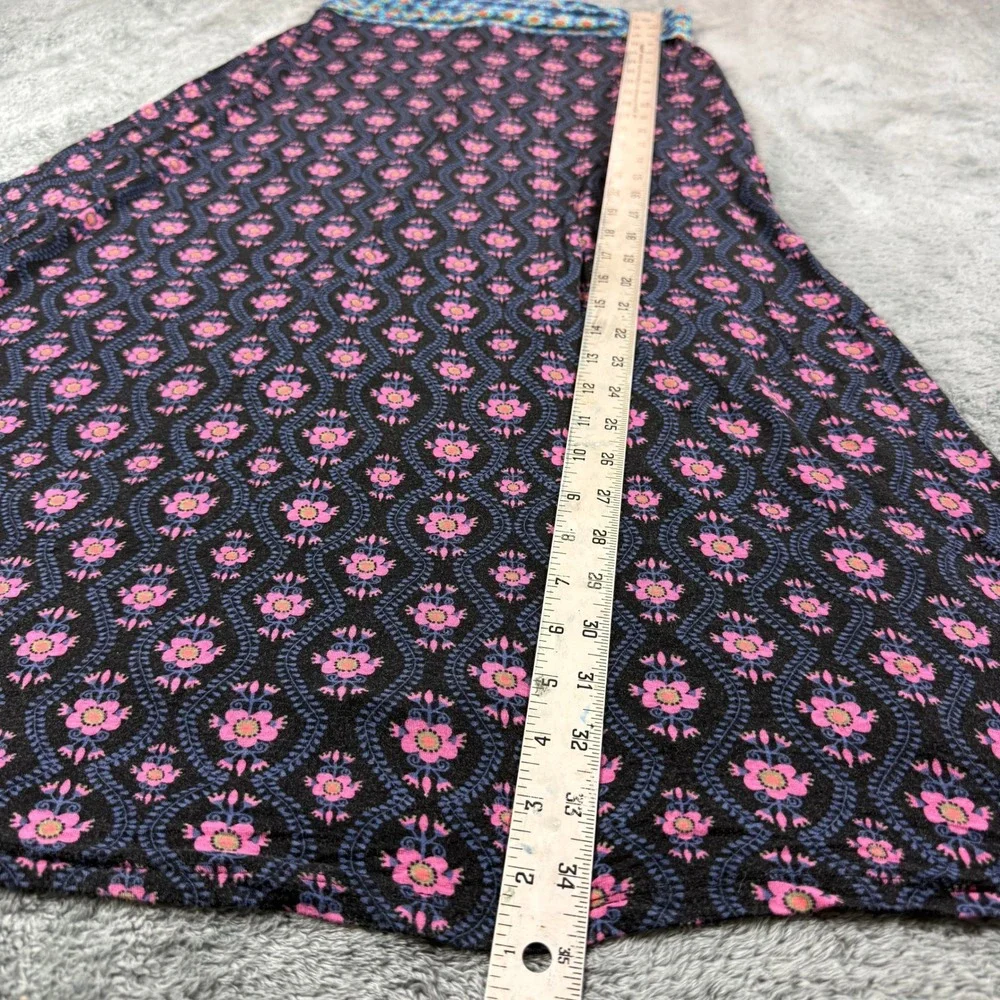 Natural Life Floral Maxi Skirt Black Pink Boho Fold Over Waist Stretch Medium